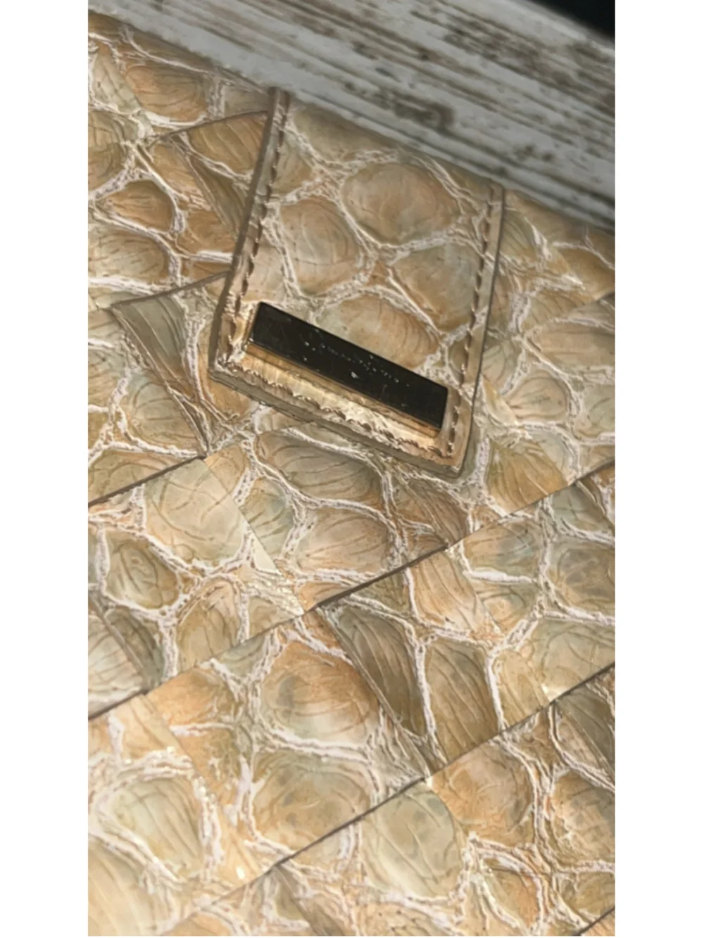 Women's Jessica Simpson Clutch One Size Beige Gold Woven Faux Leather